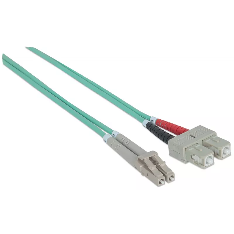 Cabo de rede de fibra ótica patch Intellinet, OM3, LC/SC, 3 m, aqua, duplex, multimodo, 50/125 µm, LSZH, fibra, garantia vitalícia