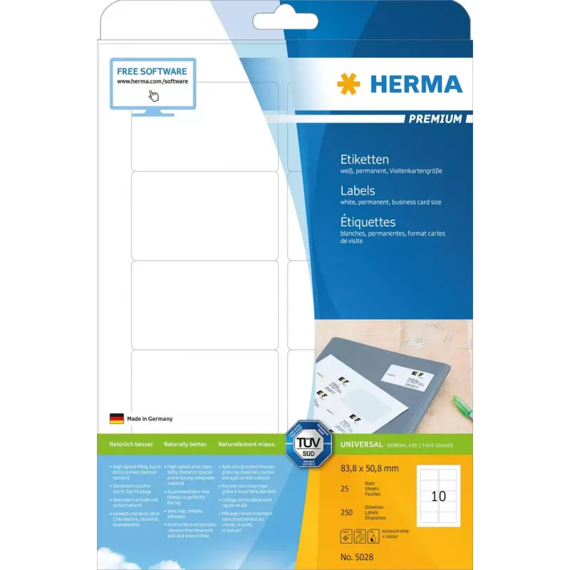 Etiqueta autoadesiva para impressora HERMA Labels Premium A4 83,8x50,8 mm