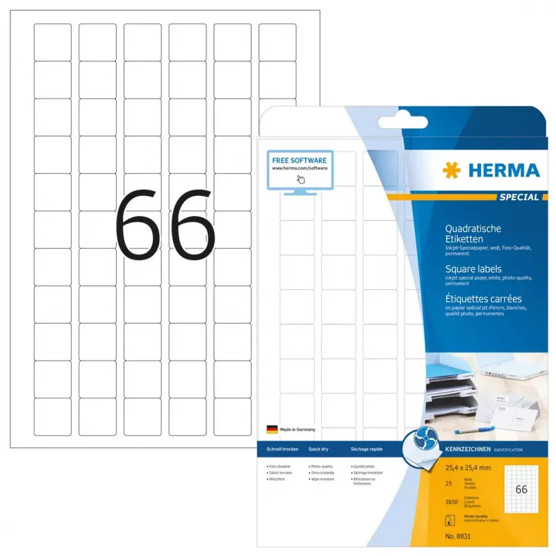 Etiquetas jato de tinta HERMA A4 25,4x25,4 mm branco papel mate 1650 unid.