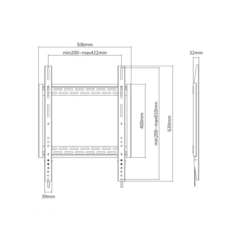 Suporte de parede MULTIBRACKETS M Universal HD Portrait para ecrãs de 60 a 100 polegadas, VESA 200x200–400x600, carga máxima 100 kg, preto