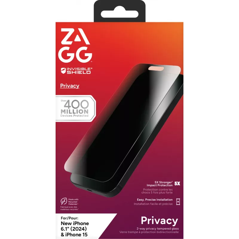 InvisibleShield Glass Elite Privacy Apple iPhone 16/15 ecrã