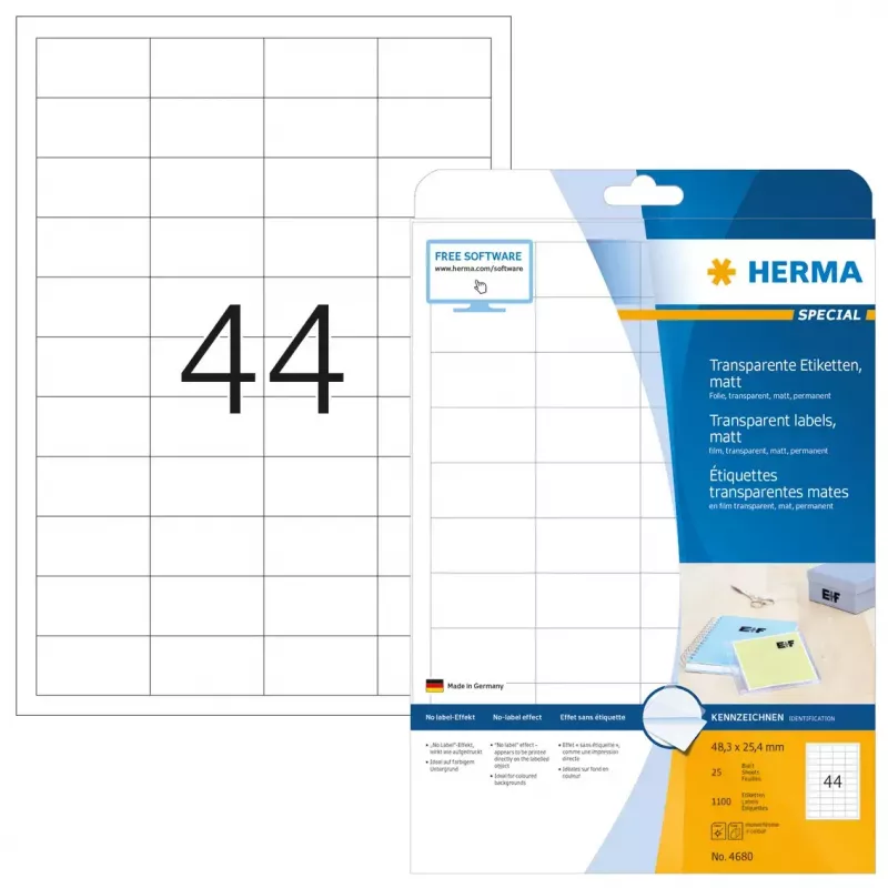 Etiquetas autoadesivas para impressora HERMA Labels transparente mate A4 48,3x25,4 mm película 1100 unid.
