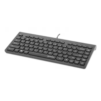 Teclado USB com fio compacto Manhattan, 12 teclas multimédia/função, cabo USB-A de 1,5 m integrado, formato low-profile compacto, para PC e portátil, preto