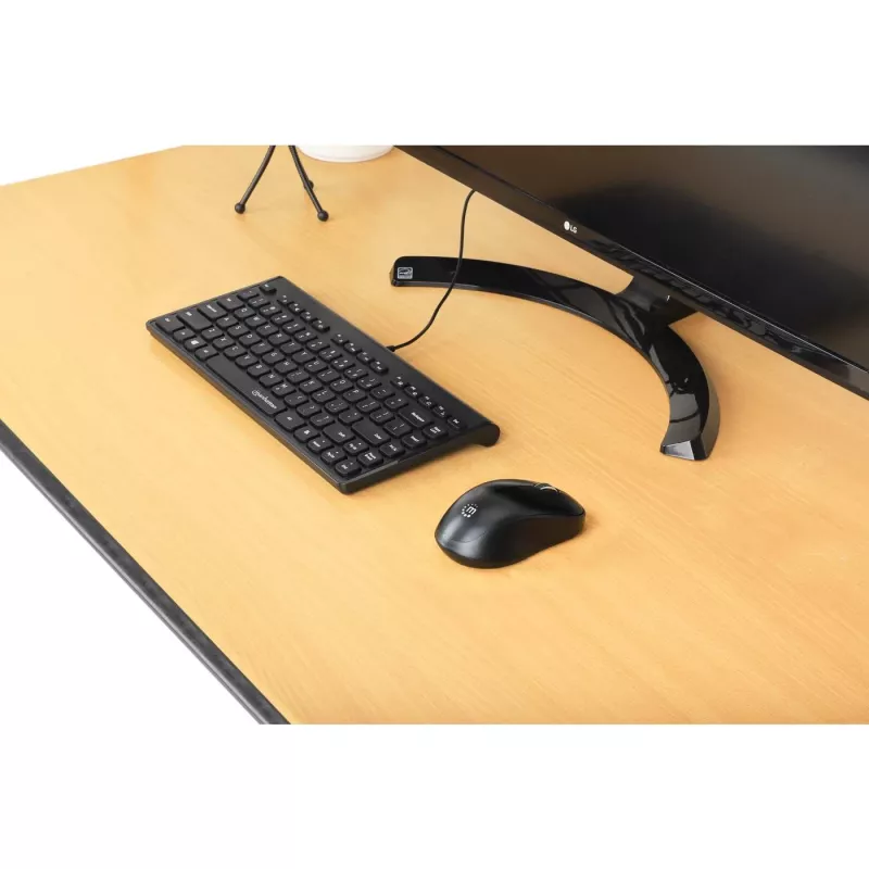 Teclado USB com fio compacto Manhattan, 12 teclas multimédia/função, cabo USB-A de 1,5 m integrado, formato low-profile compacto, para PC e portátil, preto