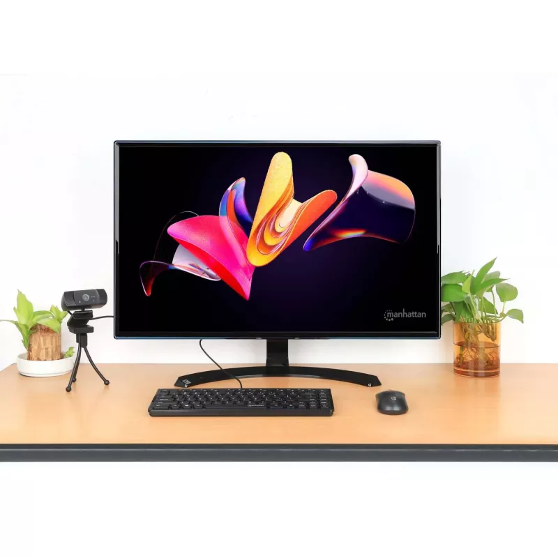 Teclado USB com fio compacto Manhattan, 12 teclas multimédia/função, cabo USB-A de 1,5 m integrado, formato low-profile compacto, para PC e portátil, preto