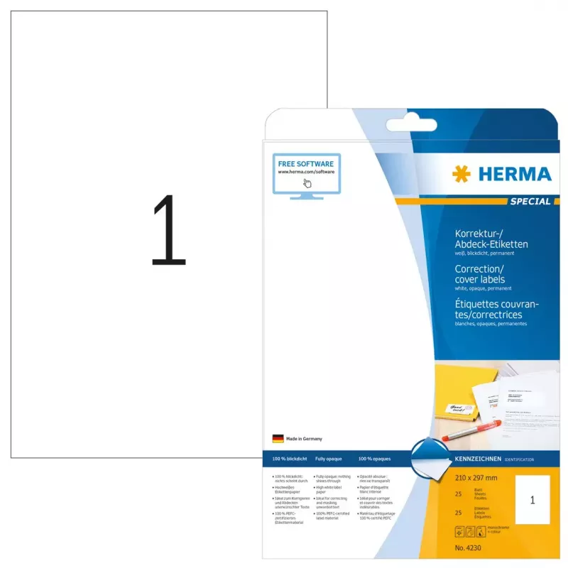 Etiquetas autoadesivas HERMA A4 210x297 mm 25 unid.