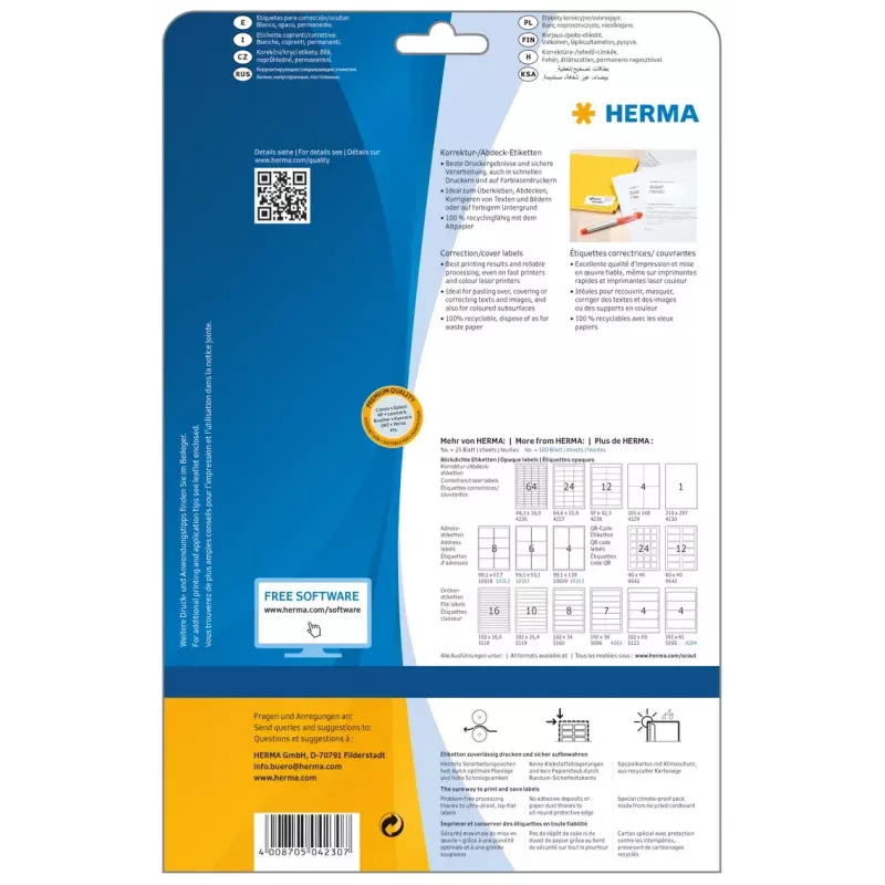 Etiquetas autoadesivas HERMA A4 210x297 mm 25 unid.