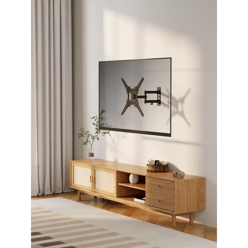 Suporte de parede Manhattan para TV e monitores (totalmente articulado), para ecrãs de 32 polegadas a 55 polegadas, compatibilidade VESA: tudo entre 100x100 mm e 400x400 mm – verifique as dimensões dos quatro orifícios de montagem na parte traseira do ecrã para garantir que encaixa, máx. 30 kg, preto, suporte