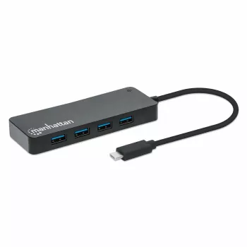 Dock/hub USB-C Manhattan, portas (x7): USB-A (x7), 5 Gbit/s (USB 3.2 Gen1, também conhecido como USB 3.0), fonte de alimentação externa não necessária, universal para todos os dispositivos, cabo 15 cm, SuperSpeed USB, preto, três anos de garantia