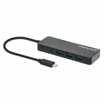 Dock/hub USB-C Manhattan, portas (x7): USB-A (x7), 5 Gbit/s (USB 3.2 Gen1, também conhecido como USB 3.0), fonte de alimentação externa não necessária, universal para todos os dispositivos, cabo 15 cm, SuperSpeed USB, preto, três anos de garantia