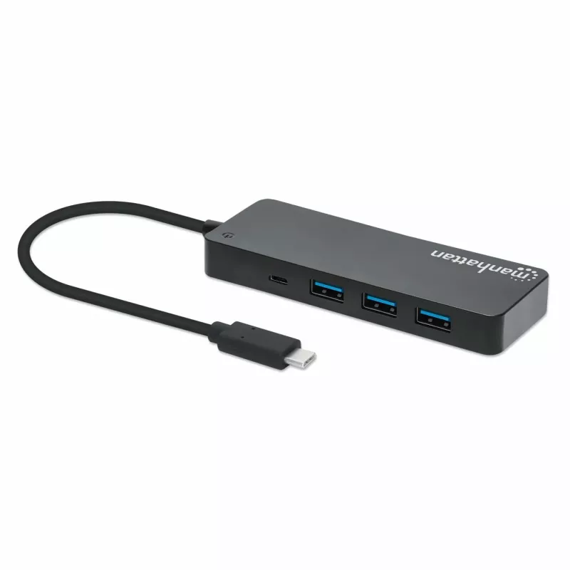 Dock/hub USB-C Manhattan, portas (x7): USB-A (x7), 5 Gbit/s (USB 3.2 Gen1, também conhecido como USB 3.0), fonte de alimentação externa não necessária, universal para todos os dispositivos, cabo 15 cm, SuperSpeed USB, preto, três anos de garantia