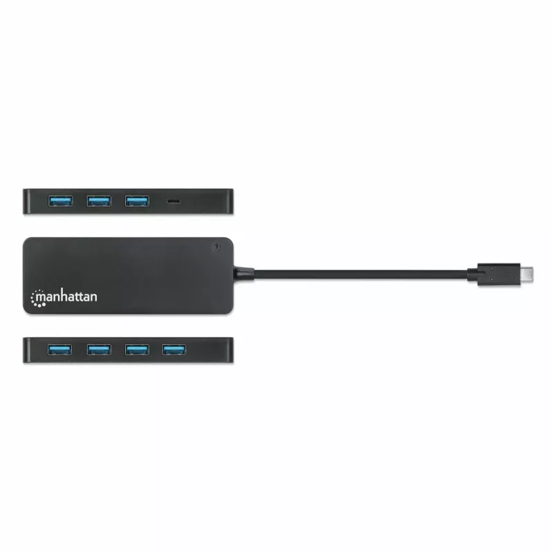 Dock/hub USB-C Manhattan, portas (x7): USB-A (x7), 5 Gbit/s (USB 3.2 Gen1, também conhecido como USB 3.0), fonte de alimentação externa não necessária, universal para todos os dispositivos, cabo 15 cm, SuperSpeed USB, preto, três anos de garantia
