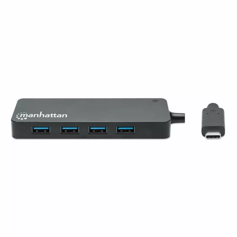 Dock/hub USB-C Manhattan, portas (x7): USB-A (x7), 5 Gbit/s (USB 3.2 Gen1, também conhecido como USB 3.0), fonte de alimentação externa não necessária, universal para todos os dispositivos, cabo 15 cm, SuperSpeed USB, preto, três anos de garantia
