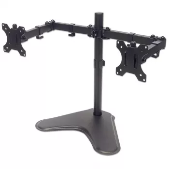 Suporte de secretária duplo Manhattan para TV e monitores (movimento total), montagem em suporte, para ecrãs: 10-27 polegadas, compatibilidade VESA: 75x75 e 100x100 mm - verifique as dimensões dos quatro orifícios de montagem na parte traseira do ecrã para garantir que encaixam, máx. 8 kg (cada), preto, suporte