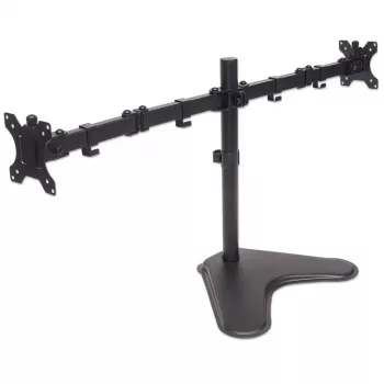 Suporte de secretária duplo Manhattan para TV e monitores (movimento total), montagem em suporte, para ecrãs: 10-27 polegadas, compatibilidade VESA: 75x75 e 100x100 mm - verifique as dimensões dos quatro orifícios de montagem na parte traseira do ecrã para garantir que encaixam, máx. 8 kg (cada), preto, suporte