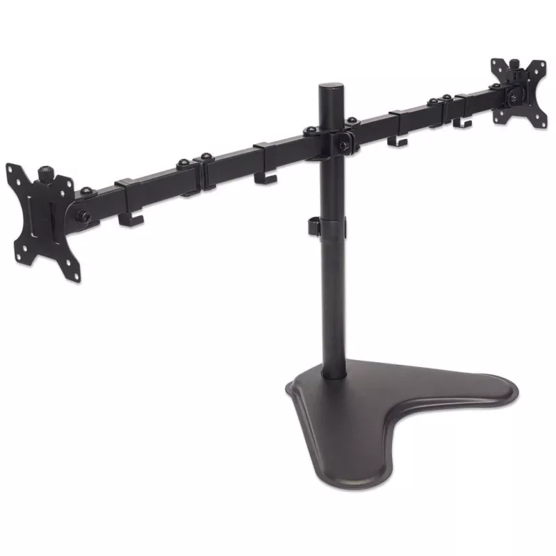 Suporte de secretária duplo Manhattan para TV e monitores (movimento total), montagem em suporte, para ecrãs: 10-27 polegadas, compatibilidade VESA: 75x75 e 100x100 mm - verifique as dimensões dos quatro orifícios de montagem na parte traseira do ecrã para garantir que encaixam, máx. 8 kg (cada), preto, suporte