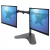 Suporte de secretária duplo Manhattan para TV e monitores (movimento total), montagem em suporte, para ecrãs: 10-27 polegadas, compatibilidade VESA: 75x75 e 100x100 mm - verifique as dimensões dos quatro orifícios de montagem na parte traseira do ecrã para garantir que encaixam, máx. 8 kg (cada), preto, suporte
