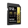 Cartão Lexar Professional 1800x 512 GB UHS-II SDXC (série GOLD), até 280 MB/s de leitura, 205 MB/s de escrita, V60, U3, classe 10, para câmaras DSLR/sem espelho