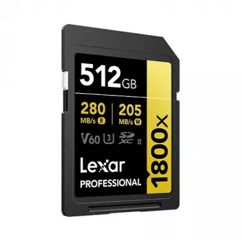 Cartão Lexar Professional 1800x 512 GB UHS-II SDXC (série GOLD), até 280 MB/s de leitura, 205 MB/s de escrita, V60, U3, classe 10, para câmaras DSLR/sem espelho