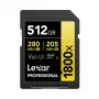 Cartão Lexar Professional 1800x 512 GB UHS-II SDXC (série GOLD), até 280 MB/s de leitura, 205 MB/s de escrita, V60, U3, classe 10, para câmaras DSLR/sem espelho