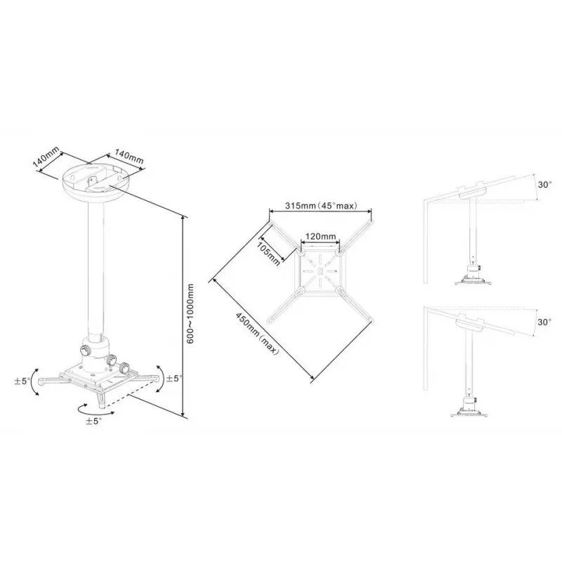 Suporte de teto universal para projetor Multibrackets M 600-1000 com ajuste fino