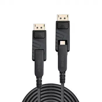 Cabo Lindy 100m fibra ótica híbrido Mini DisplayPort 1.4 com fichas DP removíveis