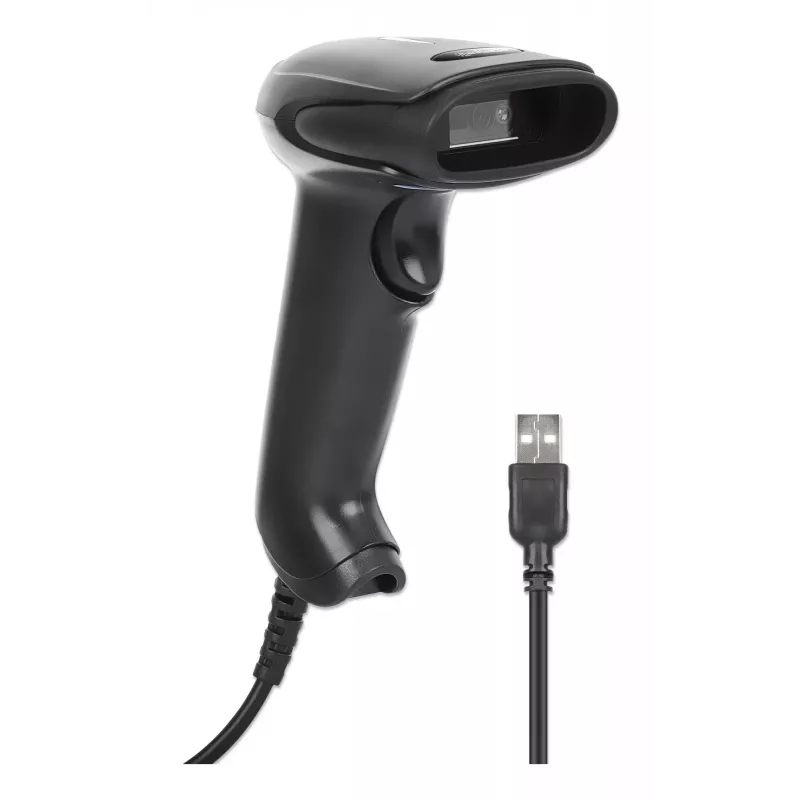 Manhattan Leitor de códigos de barras 2D LED portátil 153997, USB-A, alcance de leitura 320 mm, cabo de 1,4 m, preto