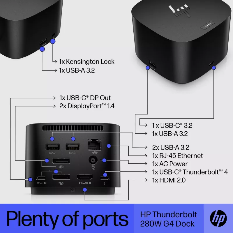 HP Thunderbolt Dock 280W G4 docking station com fios Thunderbolt 4 preto
