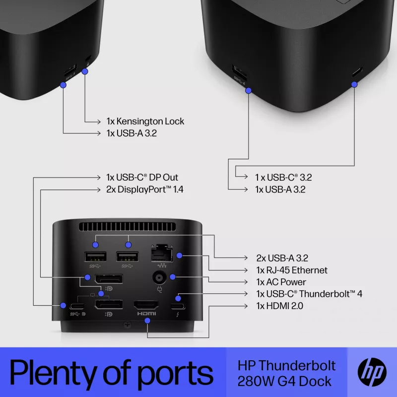 HP Thunderbolt Dock 280W G4 docking station com fios Thunderbolt 4 preto