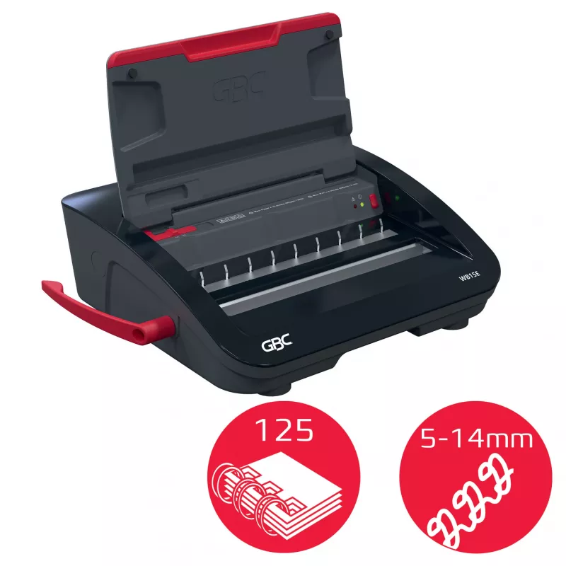 Máquina de encadernar elétrica GBC WireBind® WB15E, encadernadora de arame, elétrica, 125 folhas, preto, vermelho