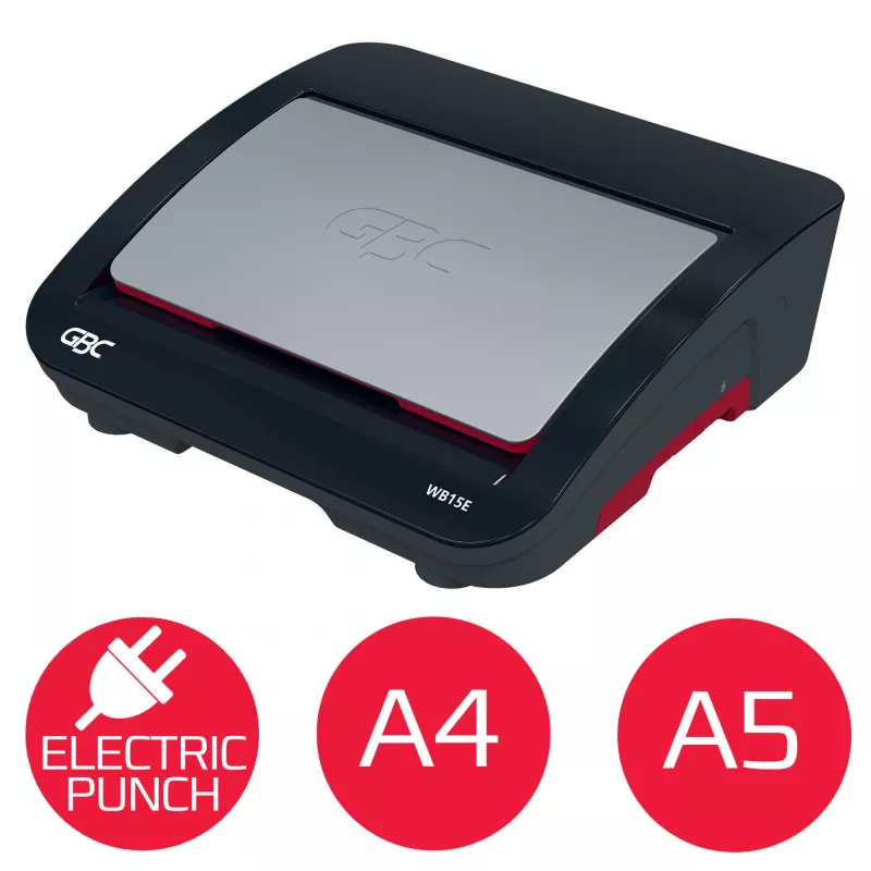 Máquina de encadernar elétrica GBC WireBind® WB15E, encadernadora de arame, elétrica, 125 folhas, preto, vermelho