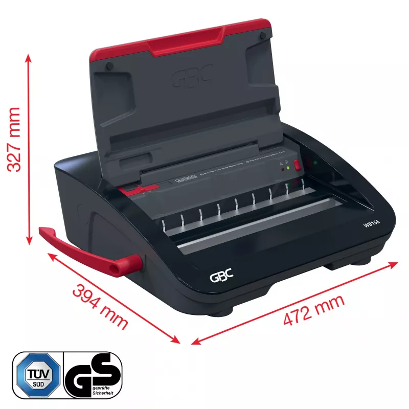 Máquina de encadernar elétrica GBC WireBind® WB15E, encadernadora de arame, elétrica, 125 folhas, preto, vermelho