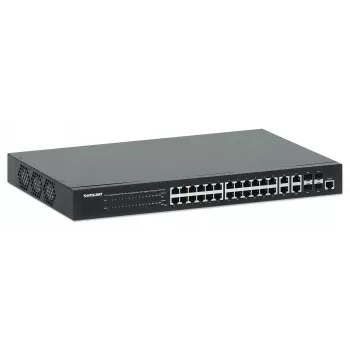 Intellinet switch Gigabit Ethernet PoE+ de 24 portas gerido via web com 4 portas Gigabit Combo Base-T/SFP, conforme IEEE 802.3at/af Power over Ethernet (PoE+/PoE), 370 W, Endspan, montagem em rack 19