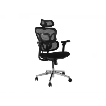 Cadeira de escritório ergonómica EQUIP 651053 com apoio de cabeça e braços, encosto em malha, assento acolchoado, altura ajustável 117–135 cm, largura 660 mm, preta