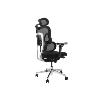 Cadeira de escritório ergonómica EQUIP 651053 com apoio de cabeça e braços, encosto em malha, assento acolchoado, altura ajustável 117–135 cm, largura 660 mm, preta