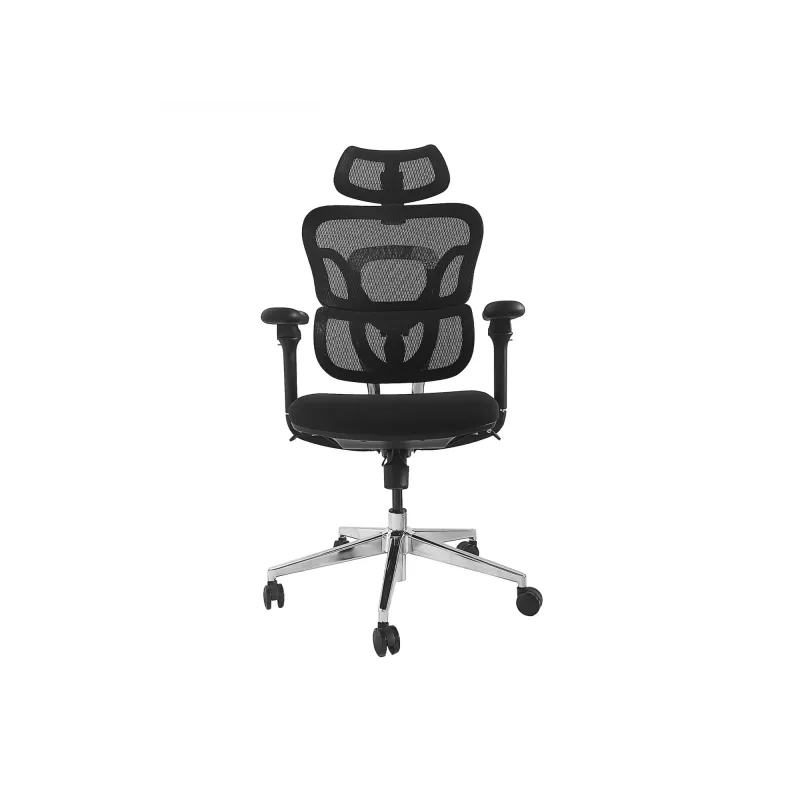 Cadeira de escritório ergonómica EQUIP 651053 com apoio de cabeça e braços, encosto em malha, assento acolchoado, altura ajustável 117–135 cm, largura 660 mm, preta