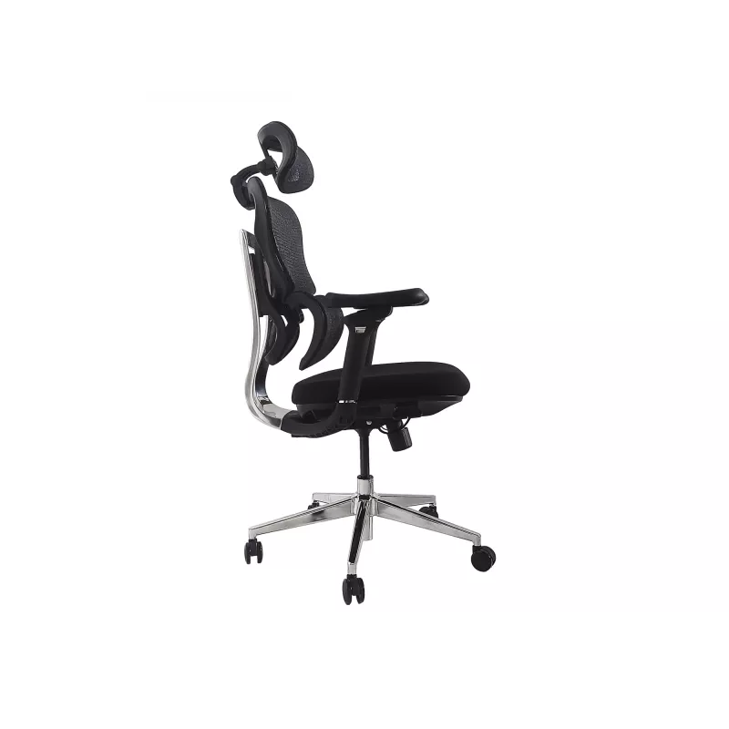 Cadeira de escritório ergonómica EQUIP 651053 com apoio de cabeça e braços, encosto em malha, assento acolchoado, altura ajustável 117–135 cm, largura 660 mm, preta