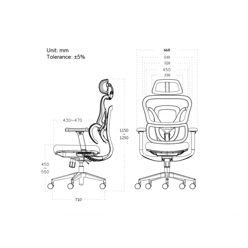 Cadeira de escritório ergonómica EQUIP 651053 com apoio de cabeça e braços, encosto em malha, assento acolchoado, altura ajustável 117–135 cm, largura 660 mm, preta