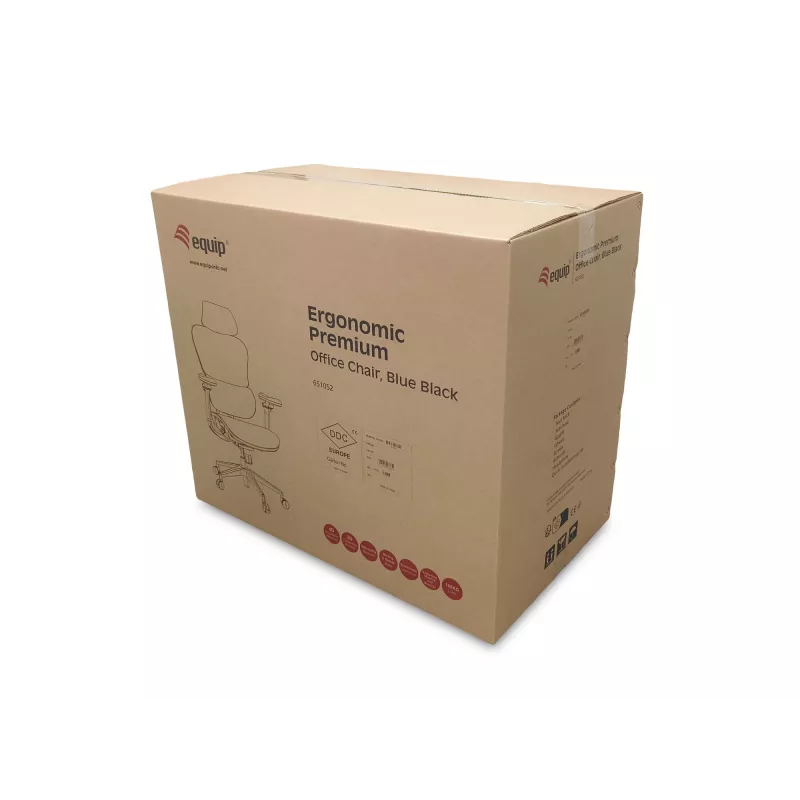 Cadeira de escritório ergonómica EQUIP 651053 com apoio de cabeça e braços, encosto em malha, assento acolchoado, altura ajustável 117–135 cm, largura 660 mm, preta