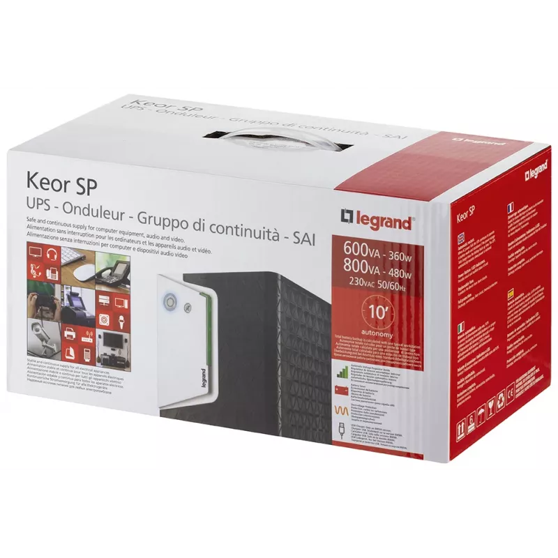 Legrand Keor ASI SP 800 GR fonte de alimentação ininterrupta (UPS) Line-Interactive 0,8 kVA 480 W 2 saídas AC