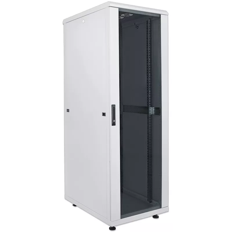 Armário de rede Intellinet 19 polegadas – autónomo, 26HE, 600x600 mm (largura x profundidade), cinzento, Flatpack, máx. 1500 kg, fechadura de porta multiponto, uma fechadura por painel lateral, profundidade útil 123 a 373 mm, IP20, rack, aço