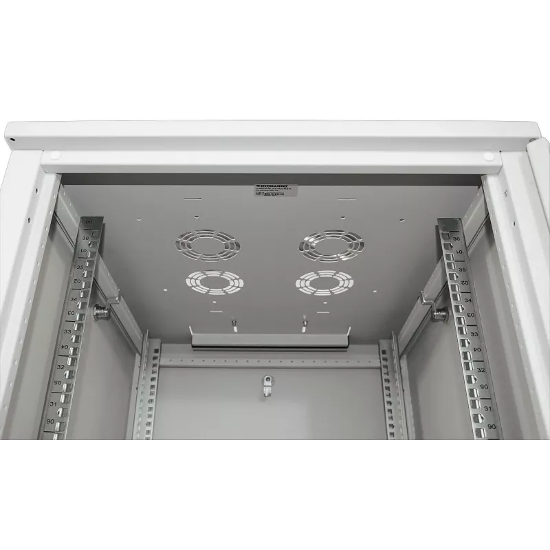 Armário de rede Intellinet 19 polegadas – autónomo, 26HE, 600x600 mm (largura x profundidade), cinzento, Flatpack, máx. 1500 kg, fechadura de porta multiponto, uma fechadura por painel lateral, profundidade útil 123 a 373 mm, IP20, rack, aço