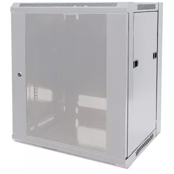 Armário de rede Intellinet 19 polegadas - montagem na parede (standard), 9HE, 600 mm de profundidade, cinzento, Flatpack, máx. 60 kg, também utilizável como equipamento de mesa ou de chão, profundidade útil 410 mm, porta de metal e vidro, painel traseiro, laterais removíveis, peças para montagem na parede (por ex. parafusos/buchas) não incluídas