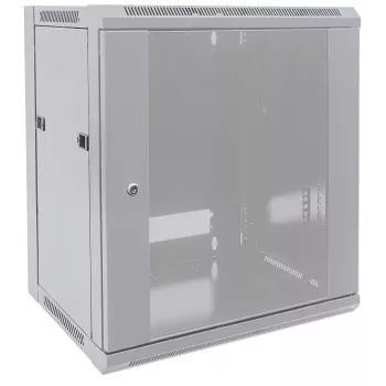 Armário de rede Intellinet 19 polegadas - montagem na parede (standard), 9HE, 600 mm de profundidade, cinzento, Flatpack, máx. 60 kg, também utilizável como equipamento de mesa ou de chão, profundidade útil 410 mm, porta de metal e vidro, painel traseiro, laterais removíveis, peças para montagem na parede (por ex. parafusos/buchas) não incluídas