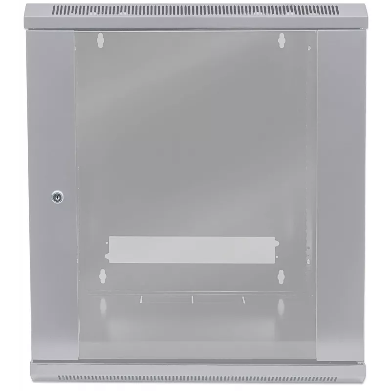Armário de rede Intellinet 19 polegadas - montagem na parede (standard), 9HE, 600 mm de profundidade, cinzento, Flatpack, máx. 60 kg, também utilizável como equipamento de mesa ou de chão, profundidade útil 410 mm, porta de metal e vidro, painel traseiro, laterais removíveis, peças para montagem na parede (por ex. parafusos/buchas) não incluídas