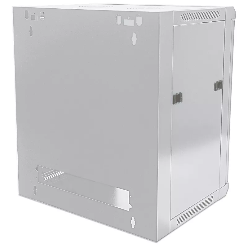 Armário de rede Intellinet 19 polegadas - montagem na parede (standard), 9HE, 600 mm de profundidade, cinzento, Flatpack, máx. 60 kg, também utilizável como equipamento de mesa ou de chão, profundidade útil 410 mm, porta de metal e vidro, painel traseiro, laterais removíveis, peças para montagem na parede (por ex. parafusos/buchas) não incluídas
