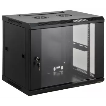 Armário de rede Intellinet 19 polegadas - montagem na parede (standard), 15HE, 450 mm de profundidade, preto, montado, máx. 60 kg, porta de metal e vidro, painel traseiro, laterais removíveis, também adequado para utilização em mesa ou chão, profundidade útil 350 mm, peças para instalação na parede não incluídas
