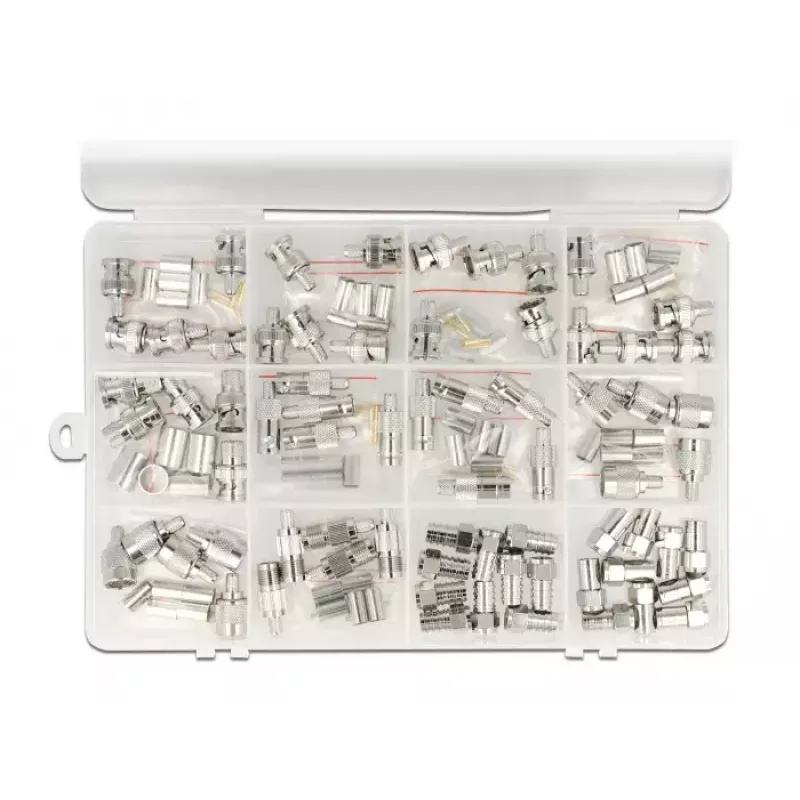 Delock 66811 conjunto de conectores coaxiais de crimpar, 70 un., 75 Ohm, BNC/TNC/F
