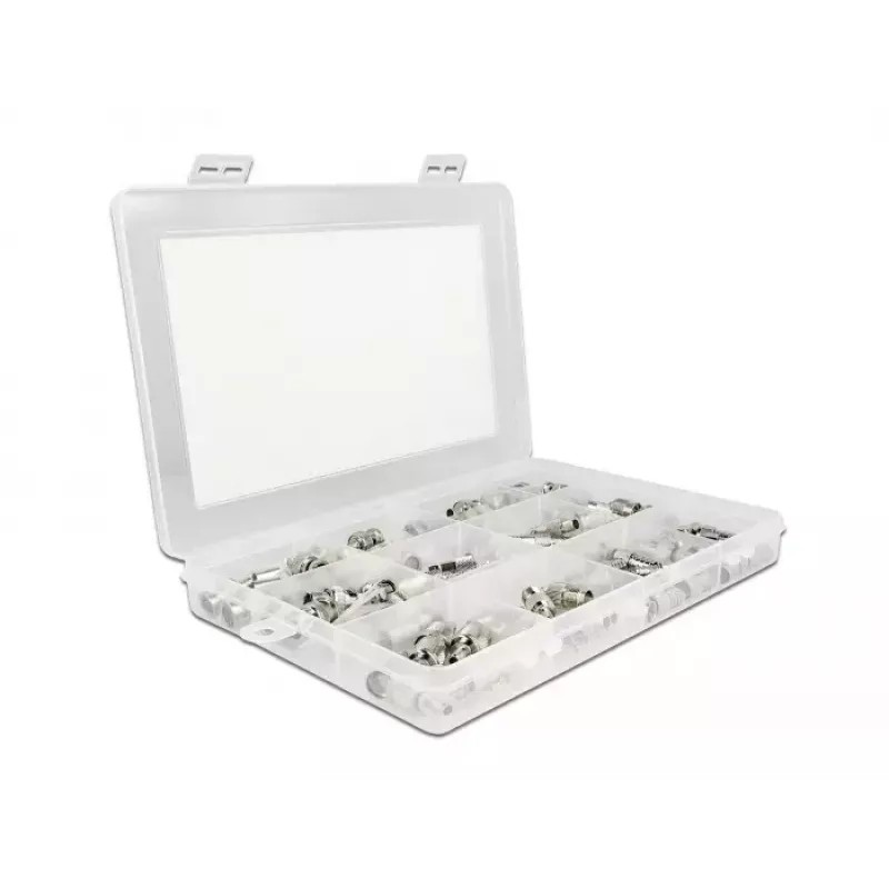 Delock 66811 conjunto de conectores coaxiais de crimpar, 70 un., 75 Ohm, BNC/TNC/F