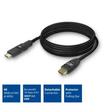 ACT 50 m cabo ótico ativo HDMI High Speed 4K com ficha removível v2.0 ficha HDMI-A - ficha HDMI-A